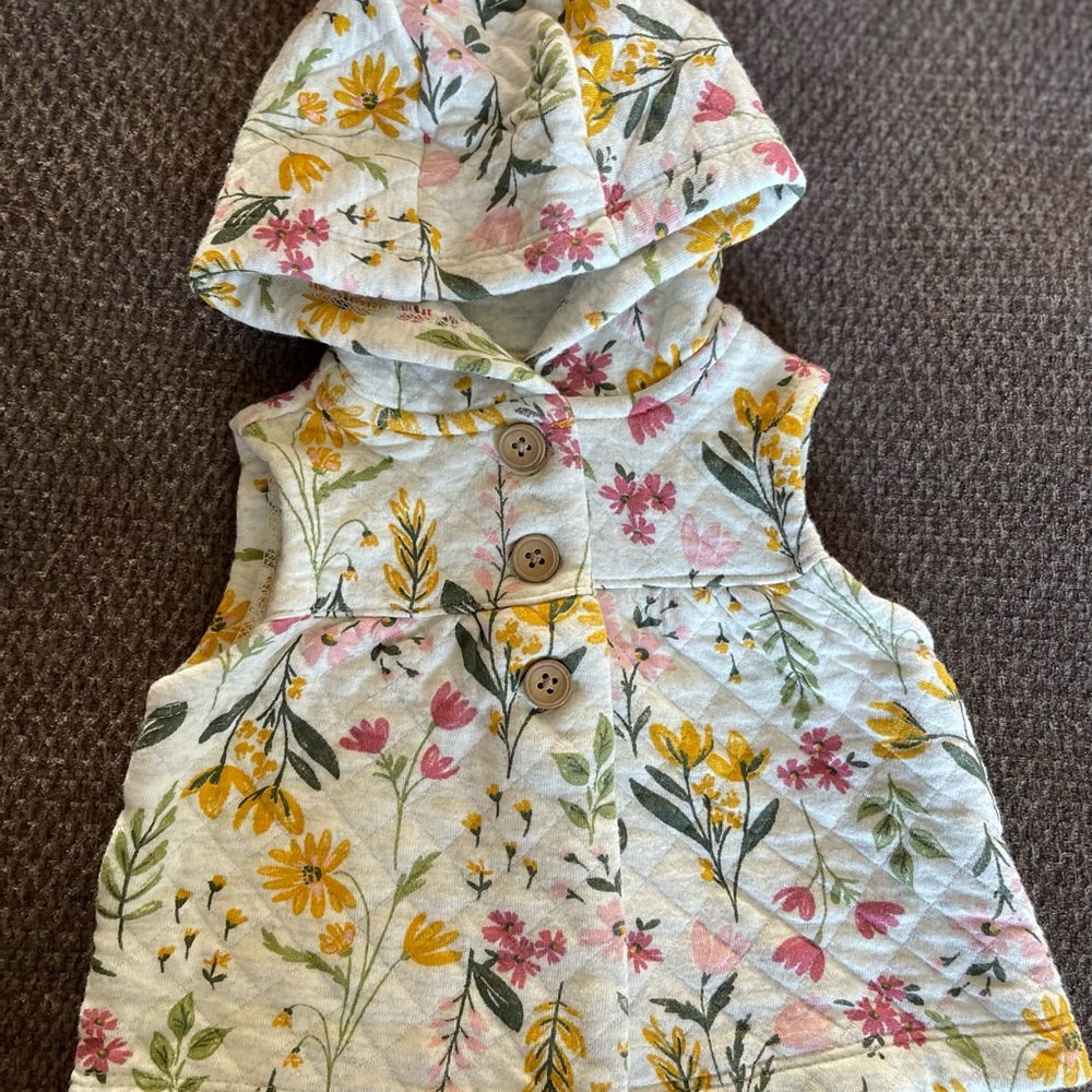 Carter's 3 Month Baby Girl Floral Button-Up Hooded Vest